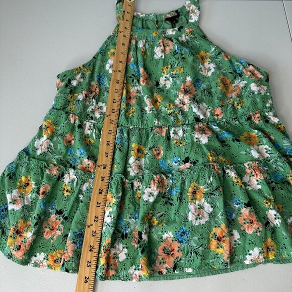 Torrid Eyelet Babydoll Top 1X Halter Green Floral Tiered - Picture 8 of 11